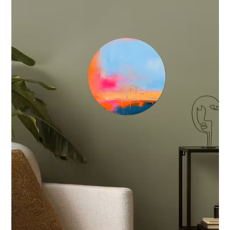 Abstract - Kleurvlakken - Modern - Oranje - Blauw Wandcirkel behangsticker klein -sfeer2