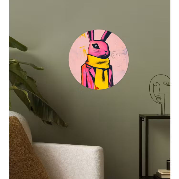 Abstract - Konijn - Sjaal - Geel Wandcirkel behangsticker klein -sfeer2
