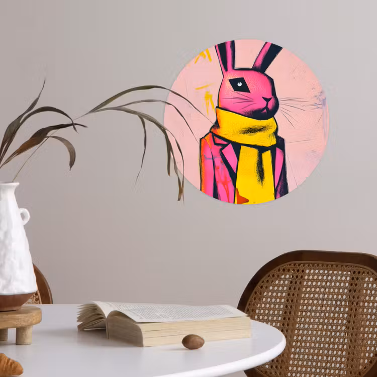 Abstract - Konijn - Sjaal - Geel Wandcirkel behangsticker klein -sfeer3