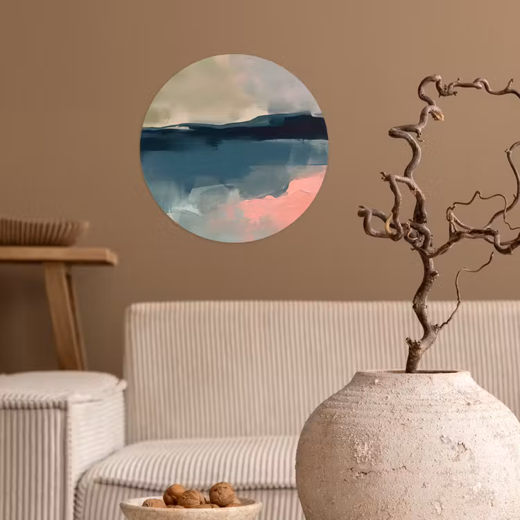Abstract - Landschap - Kunst - Modern - Groen - Blauw Wandcirkel behangsticker klein -sfeer1