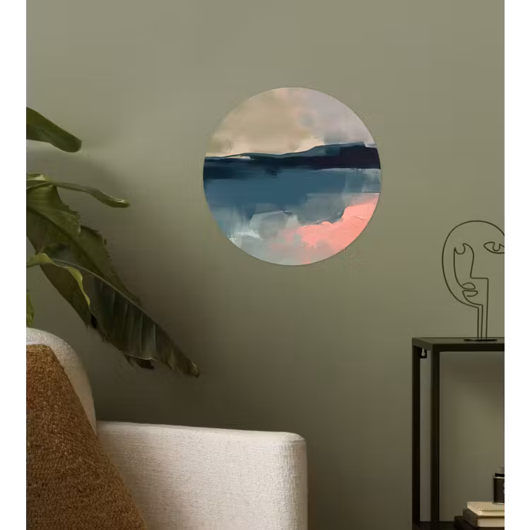 Abstract - Landschap - Kunst - Modern - Groen - Blauw Wandcirkel behangsticker klein -sfeer2