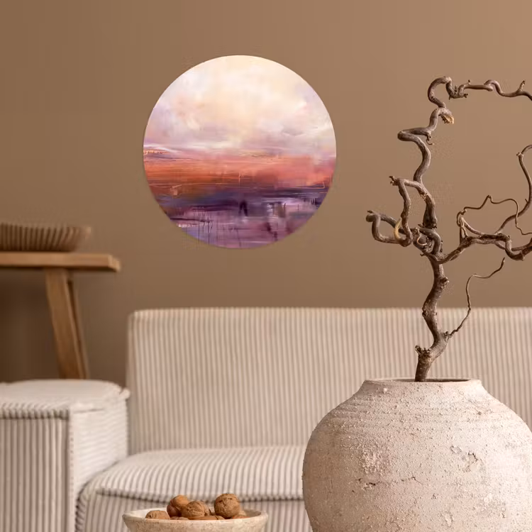 Abstract - Landschap - Modern - Paars - Oranje Wandcirkel behangsticker klein -sfeer1