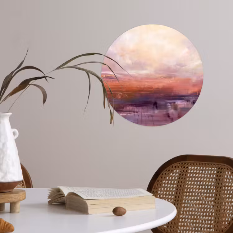Abstract - Landschap - Modern - Paars - Oranje Wandcirkel behangsticker klein -sfeer3