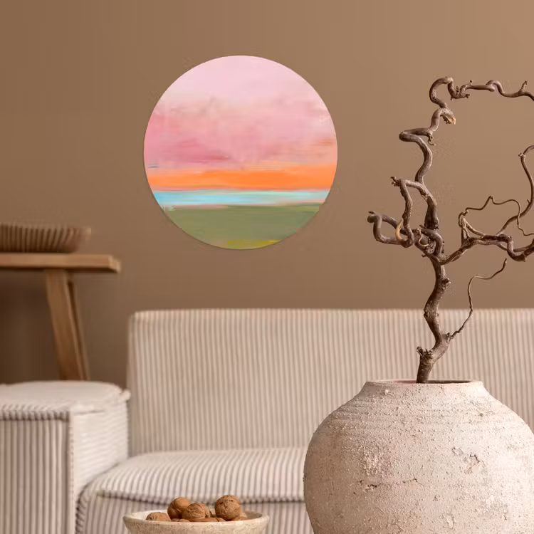 Abstract - Landschap - Modern - Roze - Oranje Wandcirkel behangsticker klein -sfeer1