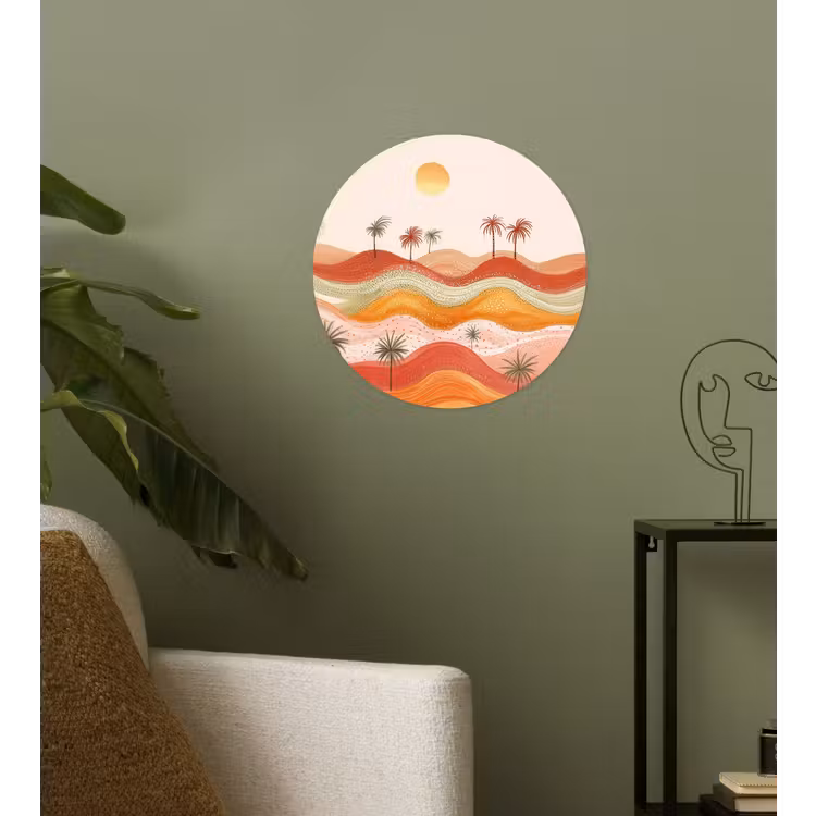 Abstract landschap - Palmbomen - Kleurrijk Wandcirkel behangsticker klein -sfeer2