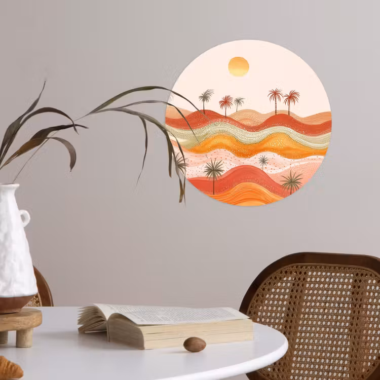 Abstract landschap - Palmbomen - Kleurrijk Wandcirkel behangsticker klein -sfeer3