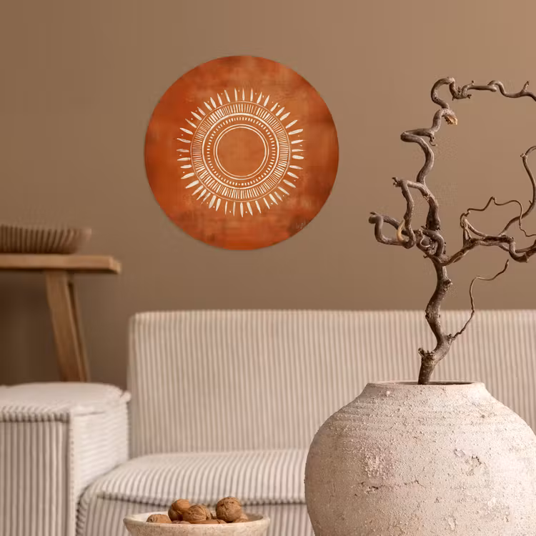 Abstract - Lijnen - Zonnestralen - Roodbruin Wandcirkel behangsticker klein -sfeer1