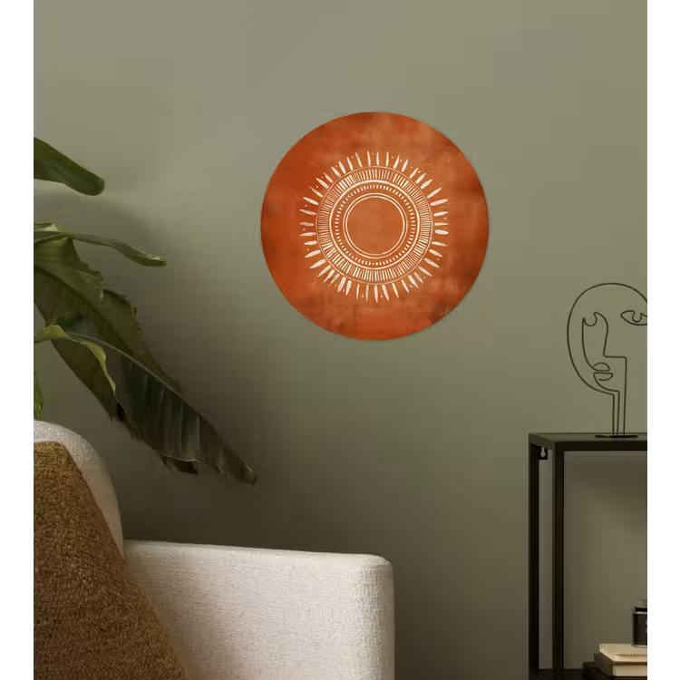 Abstract - Lijnen - Zonnestralen - Roodbruin Wandcirkel behangsticker klein -sfeer2
