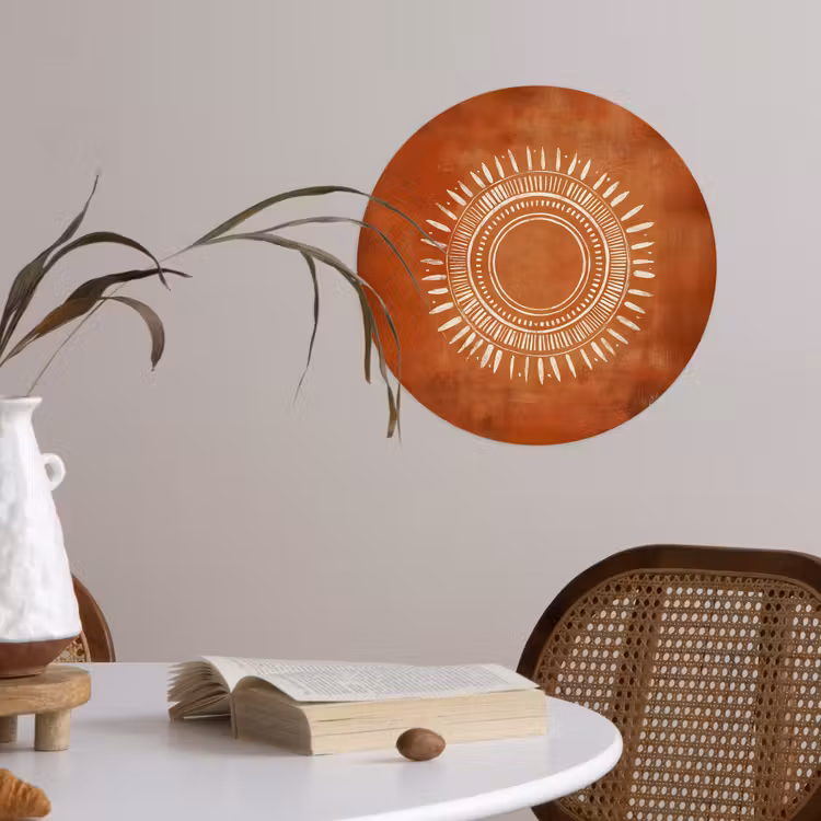 Abstract - Lijnen - Zonnestralen - Roodbruin Wandcirkel behangsticker klein -sfeer3