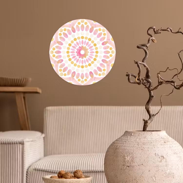 Abstract - Mandala - Kunst - Modern - Roze Wandcirkel behangsticker klein -sfeer1