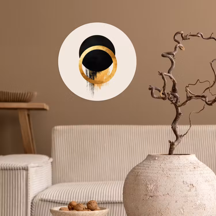 Abstract ontwerp - Zwarte cirkel - Verfvlekken Wandcirkel behangsticker klein -sfeer1