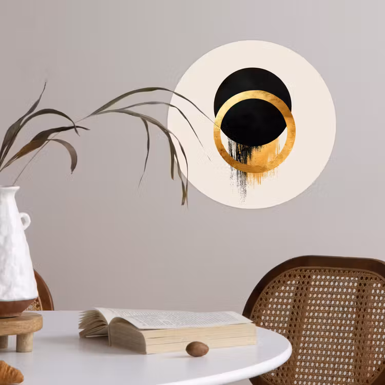 Abstract ontwerp - Zwarte cirkel - Verfvlekken Wandcirkel behangsticker klein -sfeer3