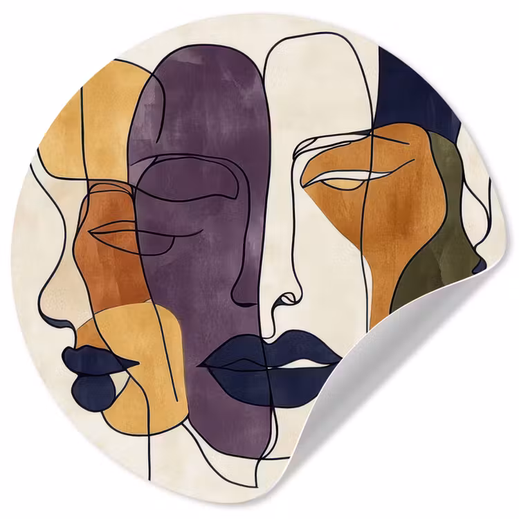 Abstract - Overlappende gezichten - Paars - Donkergroen Wandcirkel behangsticker klein -3d