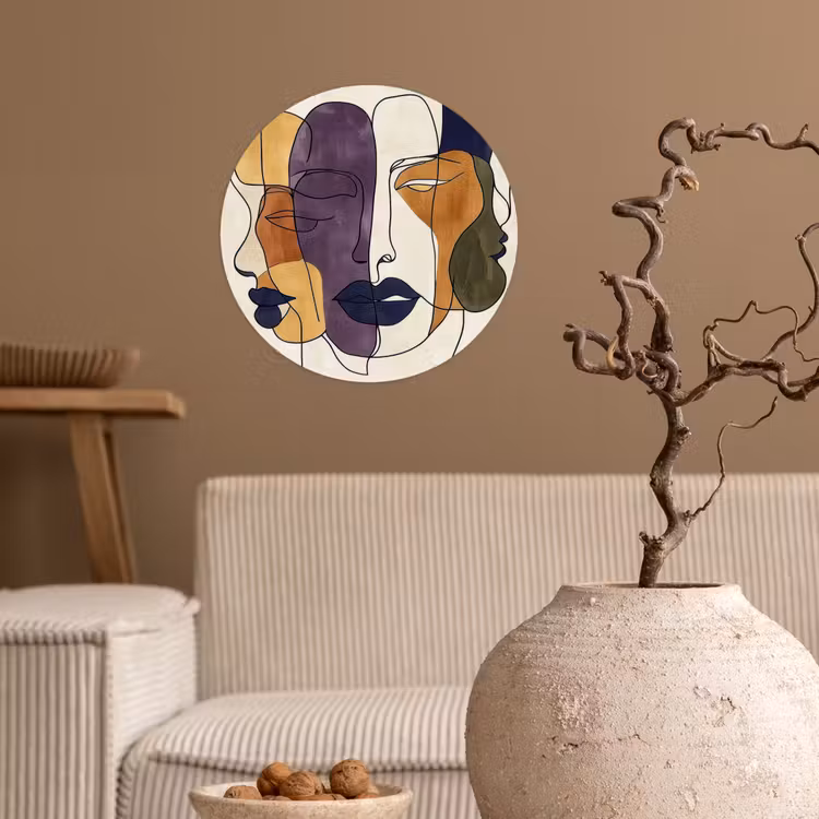 Abstract - Overlappende gezichten - Paars - Donkergroen Wandcirkel behangsticker klein -sfeer1