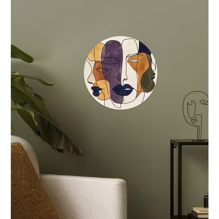 Abstract - Overlappende gezichten - Paars - Donkergroen Wandcirkel behangsticker klein -sfeer2