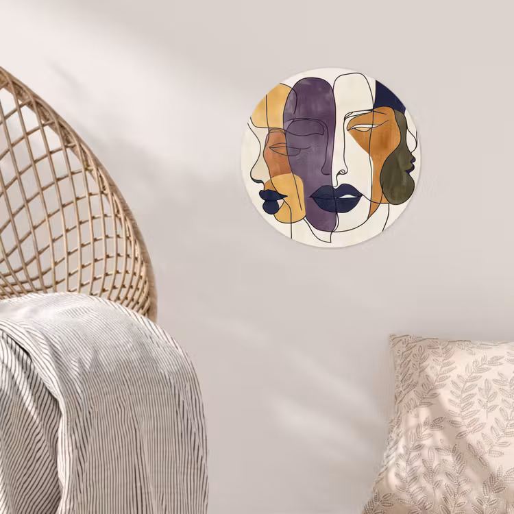 Abstract - Overlappende gezichten - Paars - Donkergroen Wandcirkel behangsticker klein -sfeer4