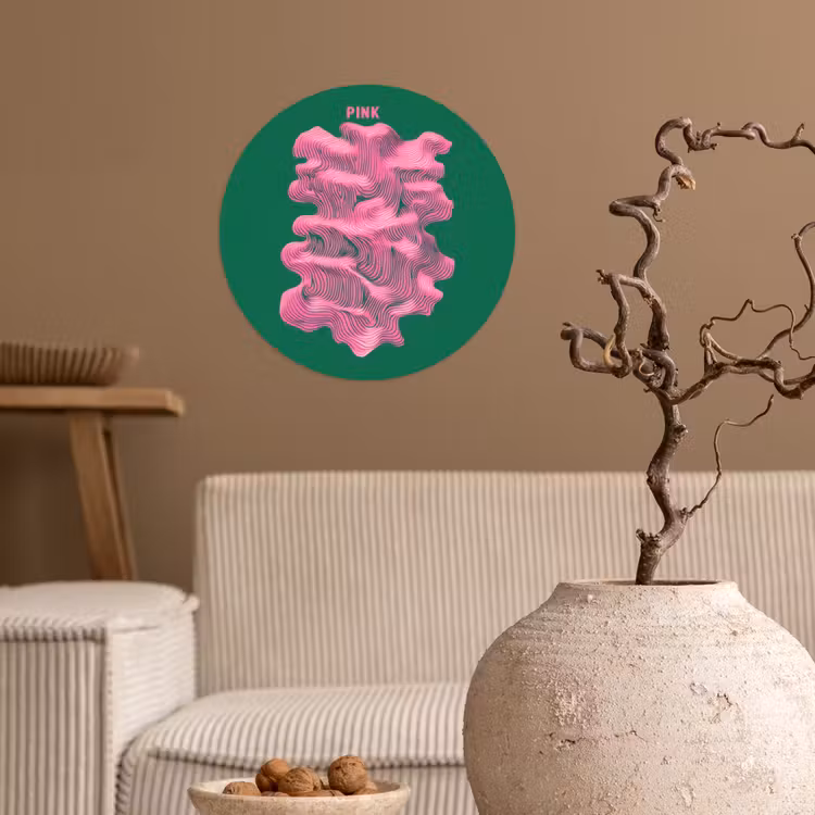 Abstract - Pink - Lijnen - Groen Wandcirkel behangsticker klein -sfeer1