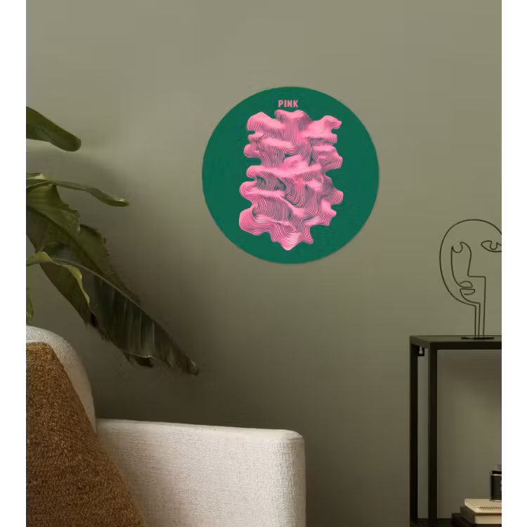 Abstract - Pink - Lijnen - Groen Wandcirkel behangsticker klein -sfeer2