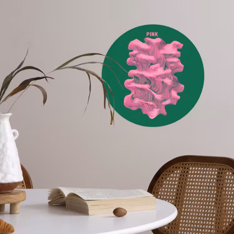 Abstract - Pink - Lijnen - Groen Wandcirkel behangsticker klein -sfeer3