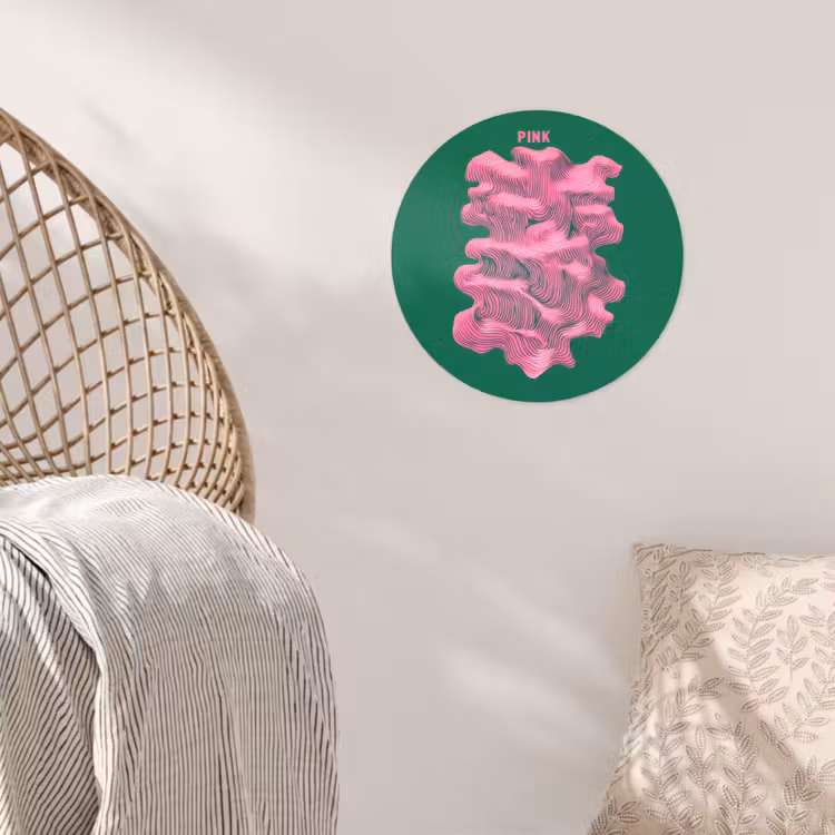 Abstract - Pink - Lijnen - Groen Wandcirkel behangsticker klein -sfeer4