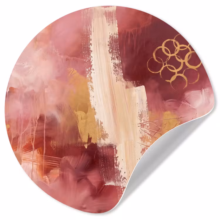 Abstract - Rood - Goud - Modern - Kunst Wandcirkel behangsticker klein -3d
