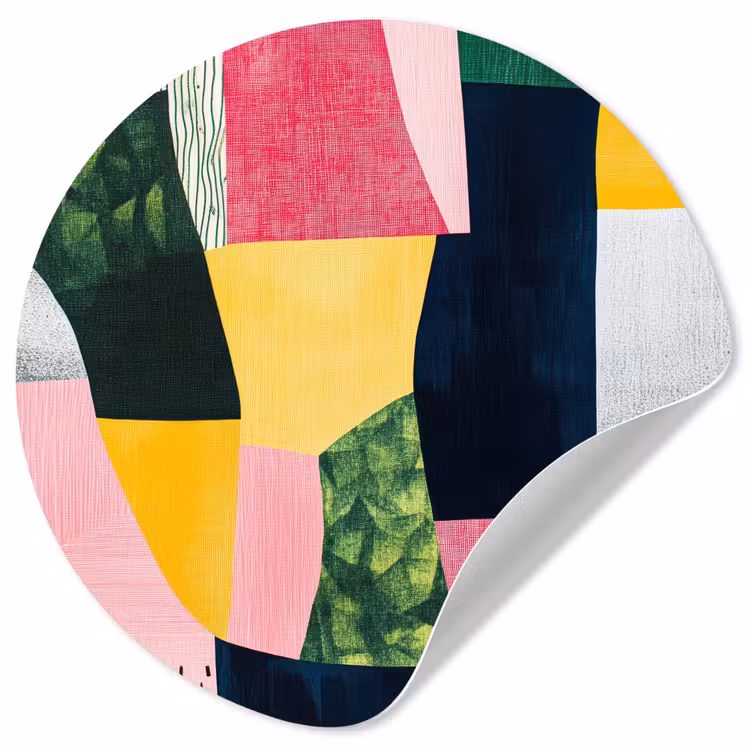Abstract - Roze - Lappen - Vormen - Geel Wandcirkel behangsticker klein -3d