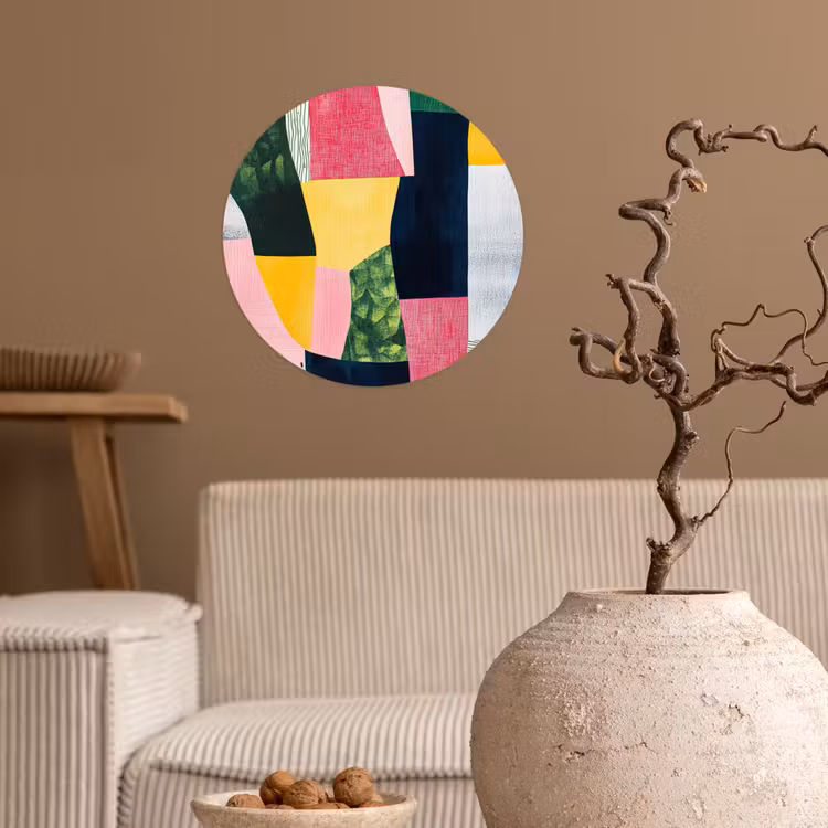 Abstract - Roze - Lappen - Vormen - Geel Wandcirkel behangsticker klein -sfeer1