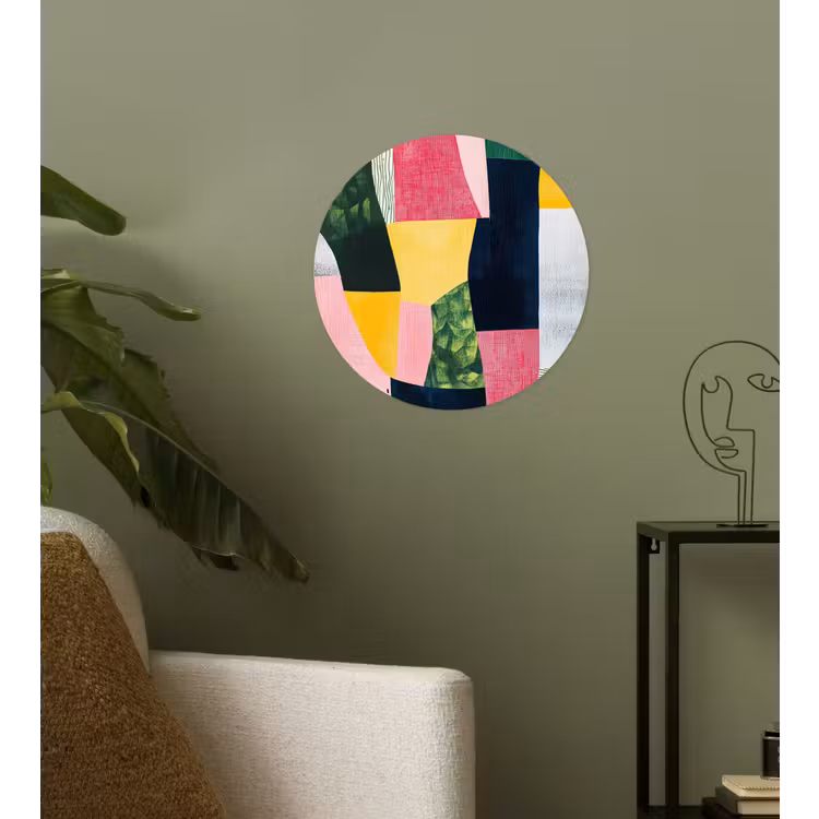 Abstract - Roze - Lappen - Vormen - Geel Wandcirkel behangsticker klein -sfeer2