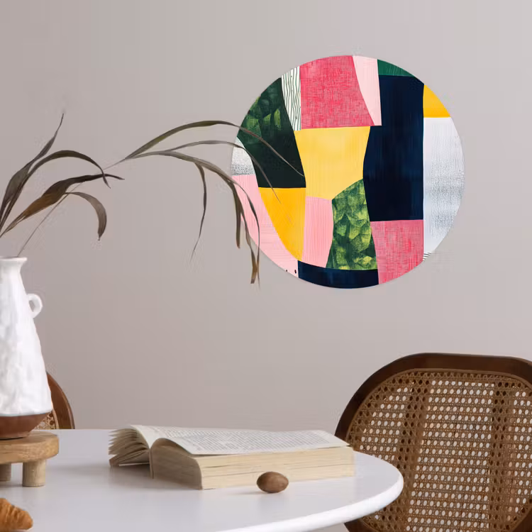 Abstract - Roze - Lappen - Vormen - Geel Wandcirkel behangsticker klein -sfeer3