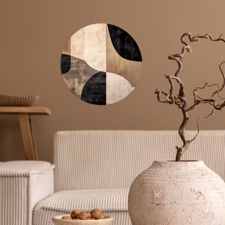 Abstract - Vlakken - Zwart - Rond Wandcirkel behangsticker klein -sfeer1