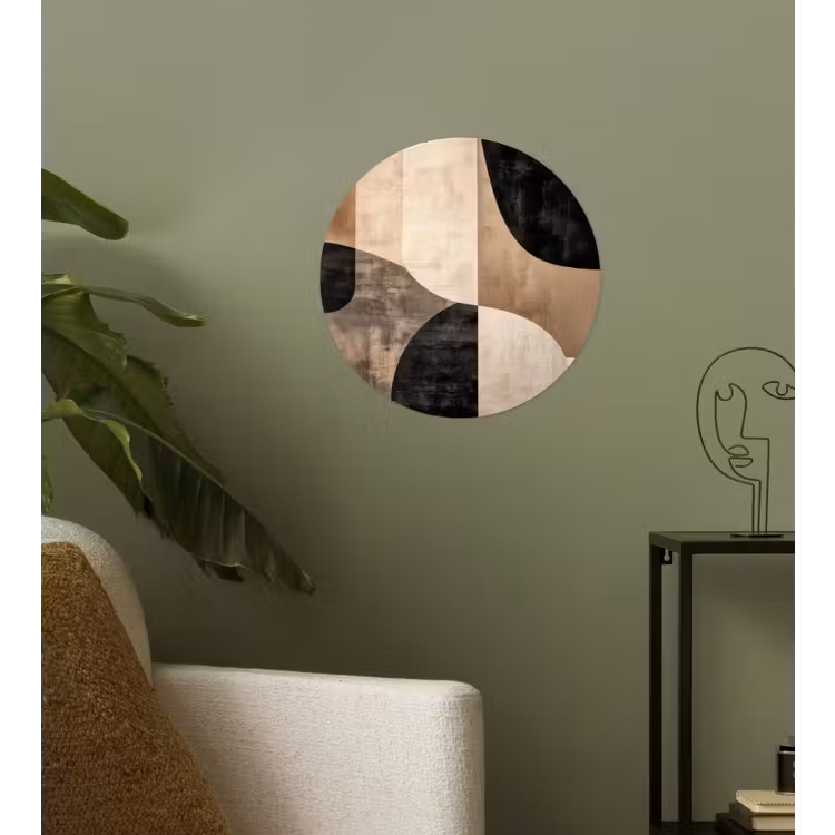 Abstract - Vlakken - Zwart - Rond Wandcirkel behangsticker klein -sfeer2