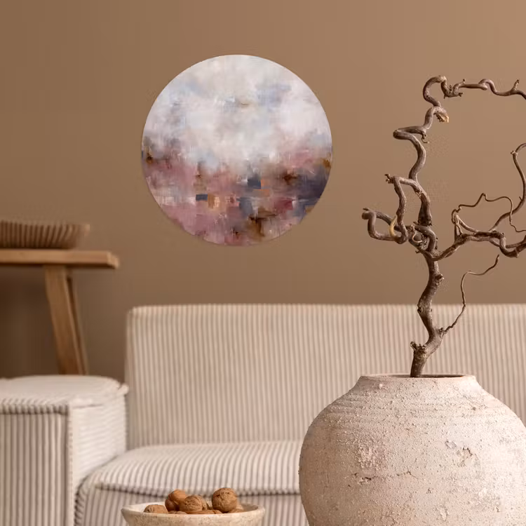 Abstract - Vloeiend - Kunst - Modern - Beige Wandcirkel behangsticker klein -sfeer1