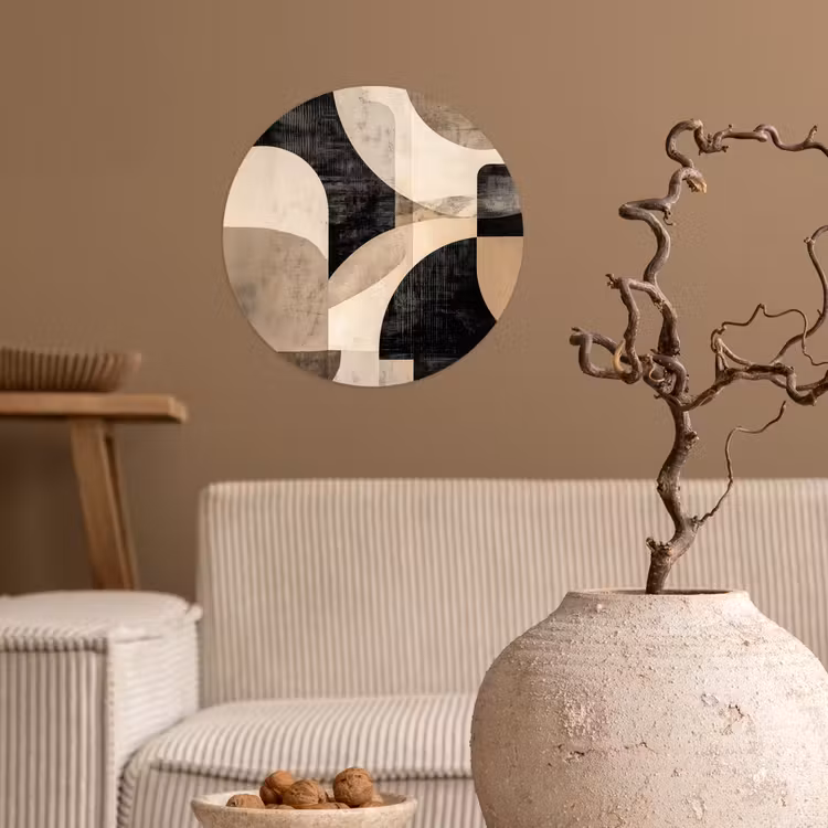 Abstract - Vormen - Modern - Beige Wandcirkel behangsticker klein -sfeer1