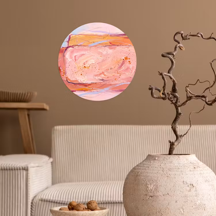 Abstract - Vormen - Modern - Roze Wandcirkel behangsticker klein -sfeer1