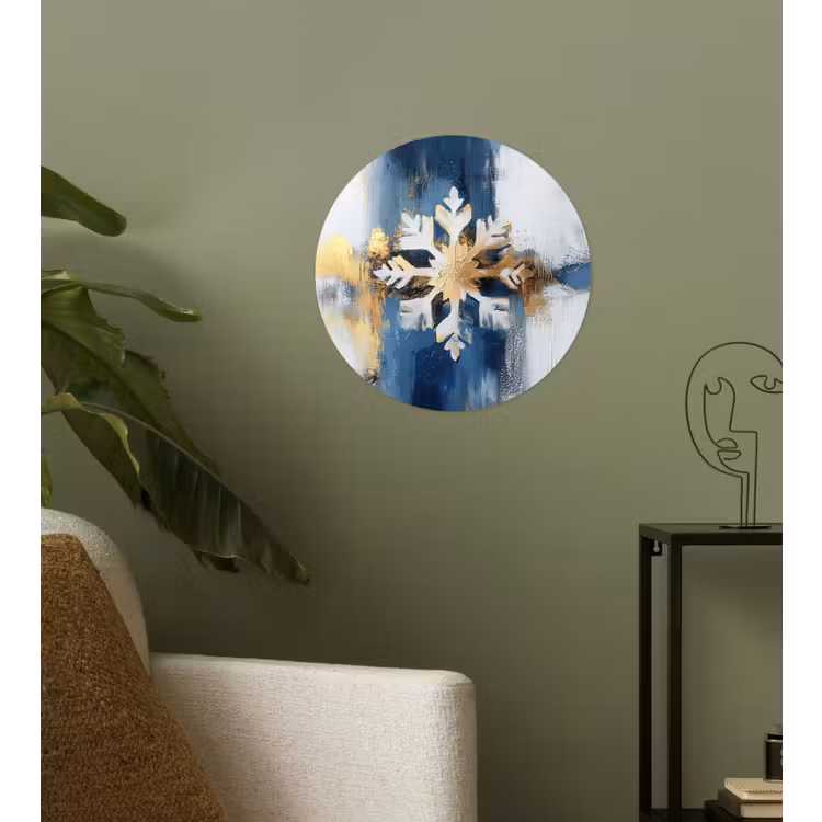 Abstract - Winter - Sneeuwvlok - Sneeuw - Goud Wandcirkel behangsticker klein -sfeer2