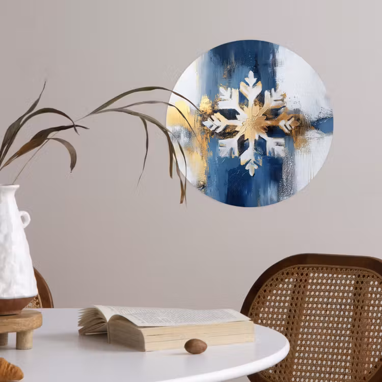 Abstract - Winter - Sneeuwvlok - Sneeuw - Goud Wandcirkel behangsticker klein -sfeer3