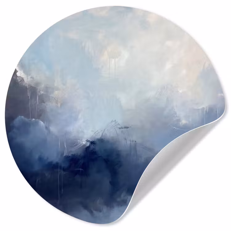 Abstract - Wolken - Modern - Blauw - Kunst Wandcirkel behangsticker klein -3d