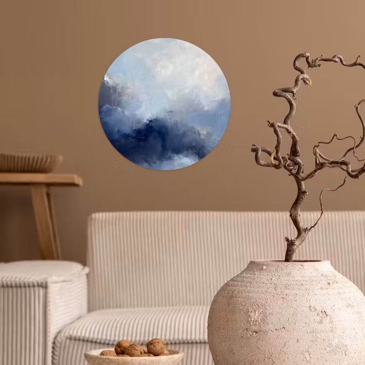 Abstract - Wolken - Modern - Blauw - Kunst Wandcirkel behangsticker klein -sfeer1