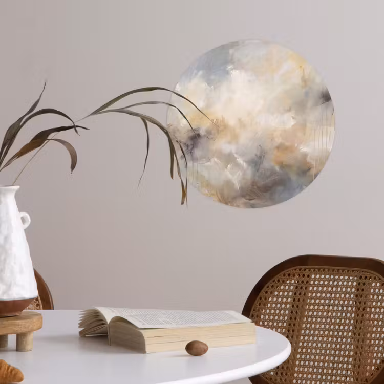 Abstract - Wolken - Sfeervol - Beige - Grijs Wandcirkel behangsticker klein -sfeer3