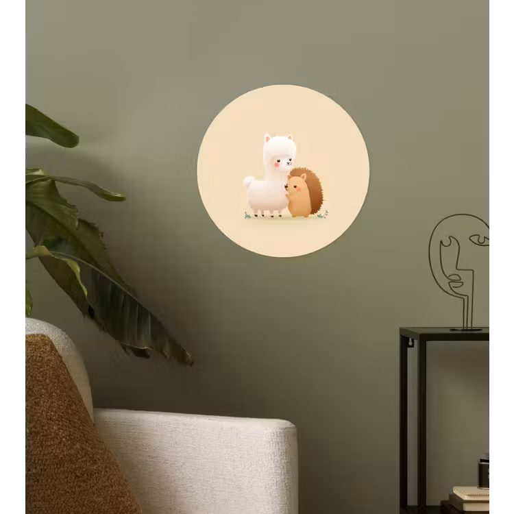 Alpaca - Egel - Bruin - Knuffelen Wandcirkel behangsticker klein -sfeer2