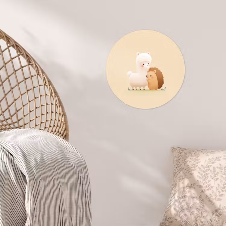Alpaca - Egel - Bruin - Knuffelen Wandcirkel behangsticker klein -sfeer4