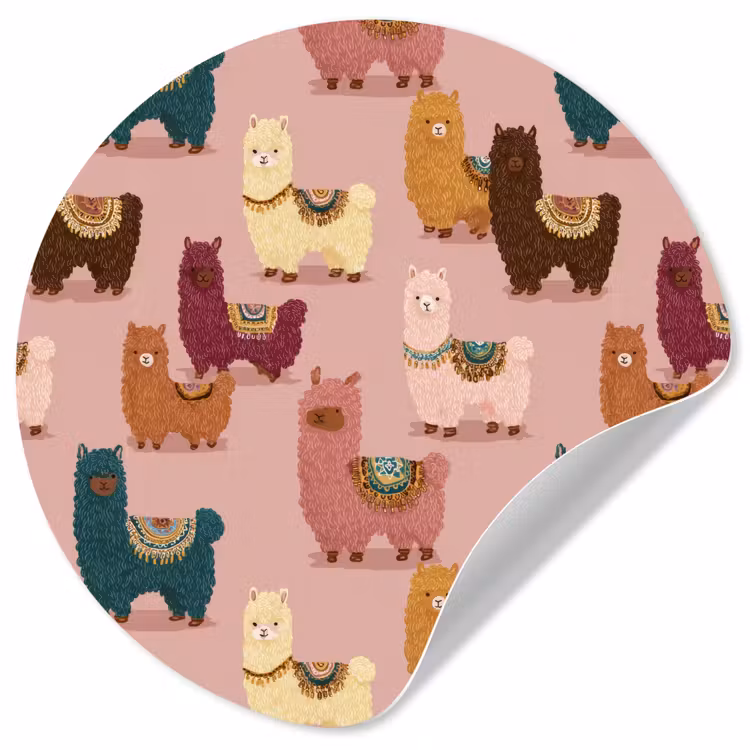 Alpaca's - Patroon - Kleurrijk Wandcirkel behangsticker klein 186 -3d