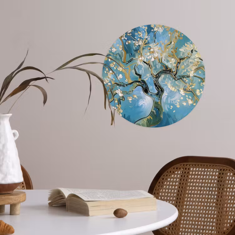 Amandelbloesem boom - Blauw - Abstract Wandcirkel behangsticker klein -sfeer3