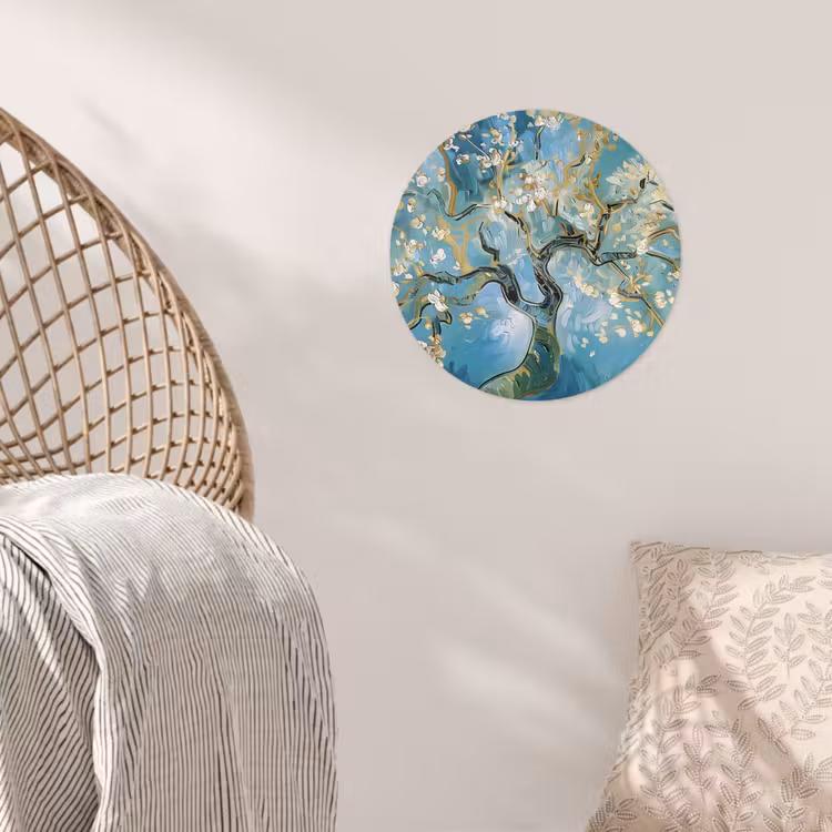 Amandelbloesem boom - Blauw - Abstract Wandcirkel behangsticker klein -sfeer4