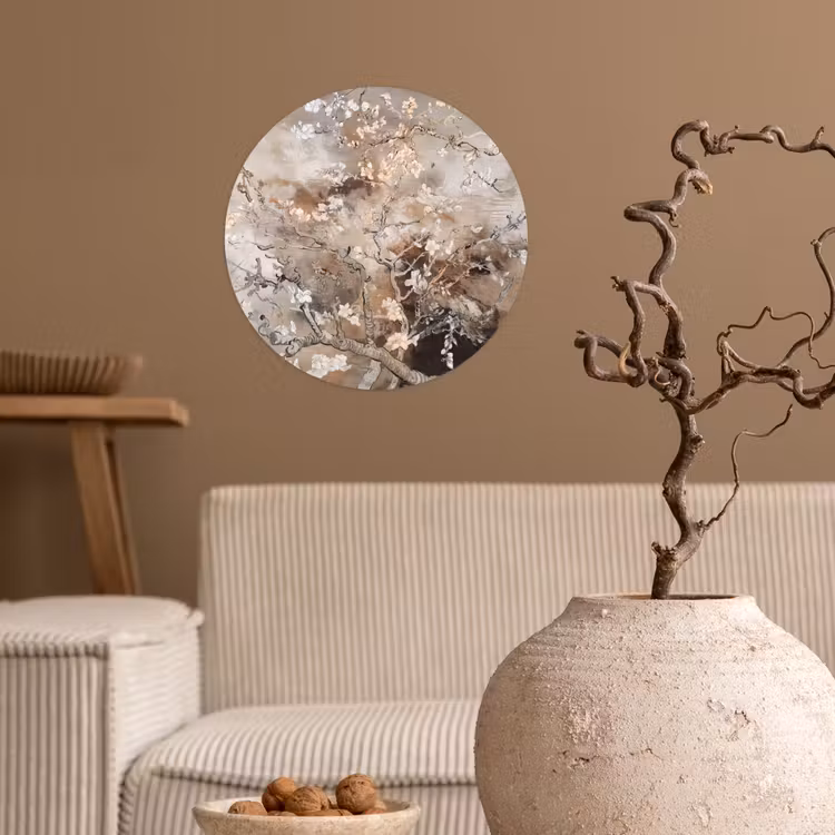Amandelbloesem - Kunst - Van Gogh - Beige - Abstract Wandcirkel behangsticker klein -sfeer1