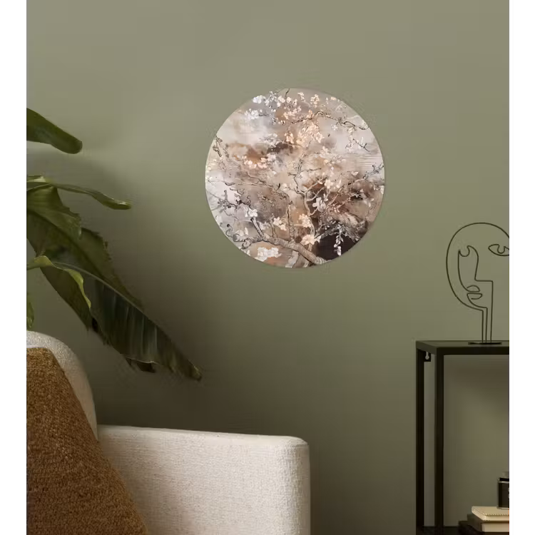 Amandelbloesem - Kunst - Van Gogh - Beige - Abstract Wandcirkel behangsticker klein -sfeer2
