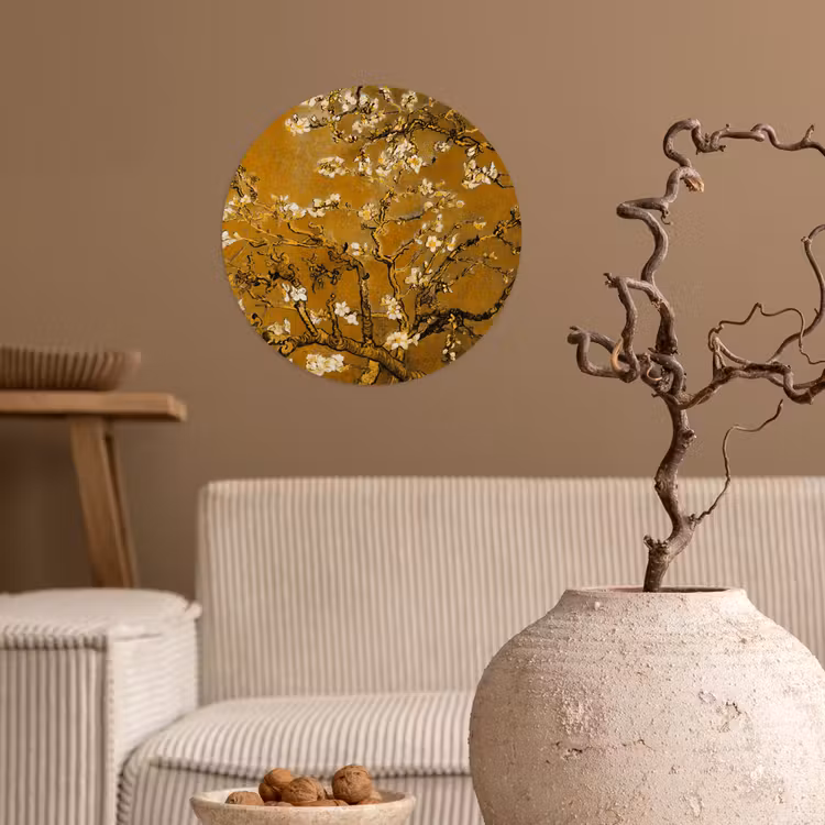 Amandelbloesem - Kunst - Van Gogh - Goud Wandcirkel behangsticker klein -sfeer1
