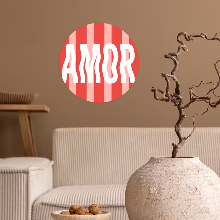 Amor - Strepen - Rood - Roze Wandcirkel behangsticker klein -sfeer1