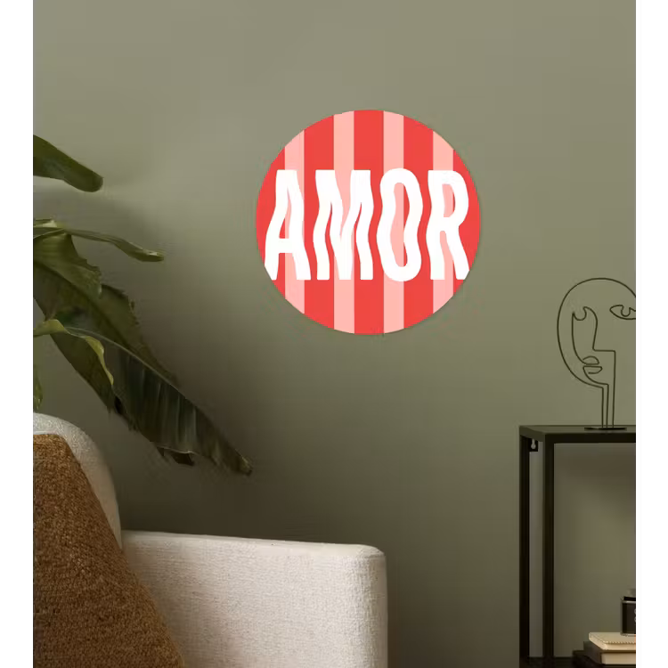 Amor - Strepen - Rood - Roze Wandcirkel behangsticker klein -sfeer2
