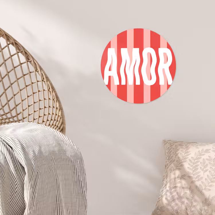 Amor - Strepen - Rood - Roze Wandcirkel behangsticker klein -sfeer4